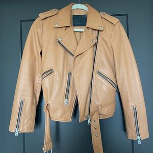 AllSaints Tan Leather Biker Jacket